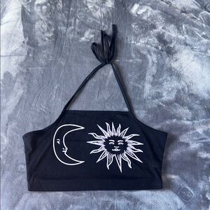 Black Halter Top with Sun and Moon Design